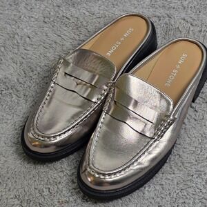 Sun Stone Womens Loafer Mules Size 8M Pewter Metallic Silver Slip‎ On Shoes NEW